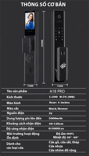 Khóa nhận diện khuôn mặt Censmartlock A18