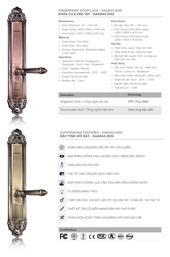 Khóa vân tay tân cổ điển Kaadas 6002