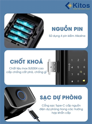 Khóa cửa thông minh Kitos KT-GL30 FACE ID