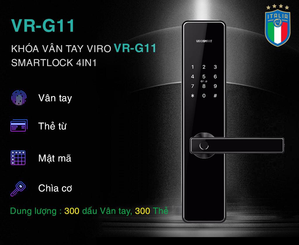 Khóa vân tay Viro VR-G11 - Smartlock 4in1 - tiêu chuẩn italia